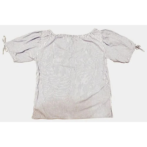 MED Tory Burch Ariana Short Puff Sleeve Blouse with Ties Blue Ombre Stripes - Picture 4 of 7